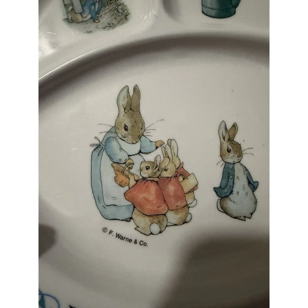 Vintage Peter Rabbit 3 Pc Kids Bowl & Divided Plate Set Beatrix Potter 1996